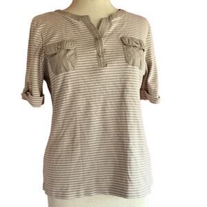 Womens Top Size Large Striped Casual Everyday Wear Summer Beach Fisherman Chic